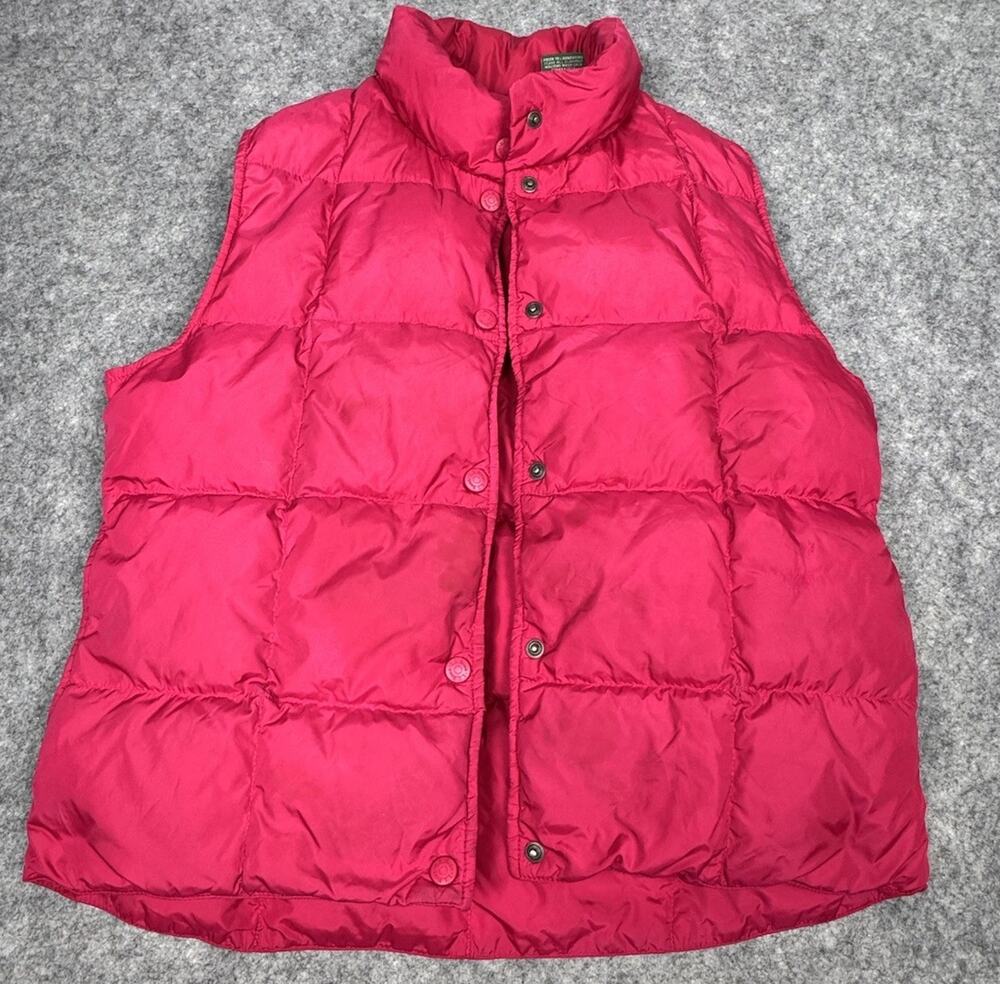 L. L. Bean Goose Down Puffer Vest Women's Size Sm Logo Snaps Hot Pink Nylon VTG